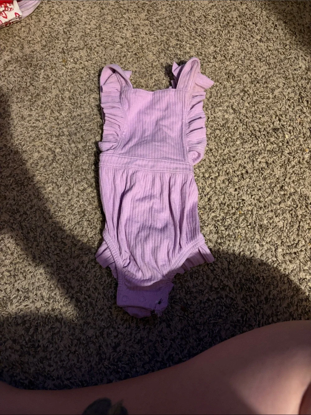 Lilac Ruffle Ribbed Baby Romper